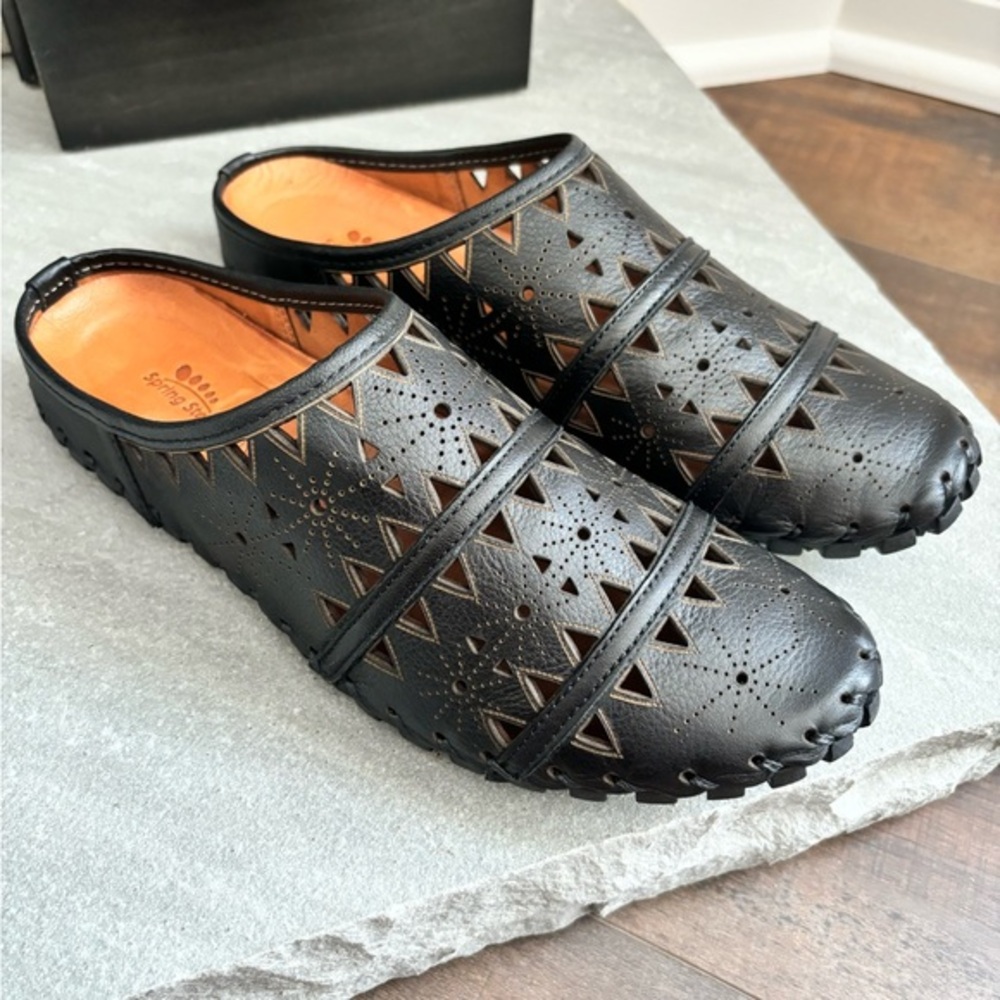 SPRING STEP Women’s Size 39 US 8.5 Fusalide Slip On Clogs Black Leather Shoes‎